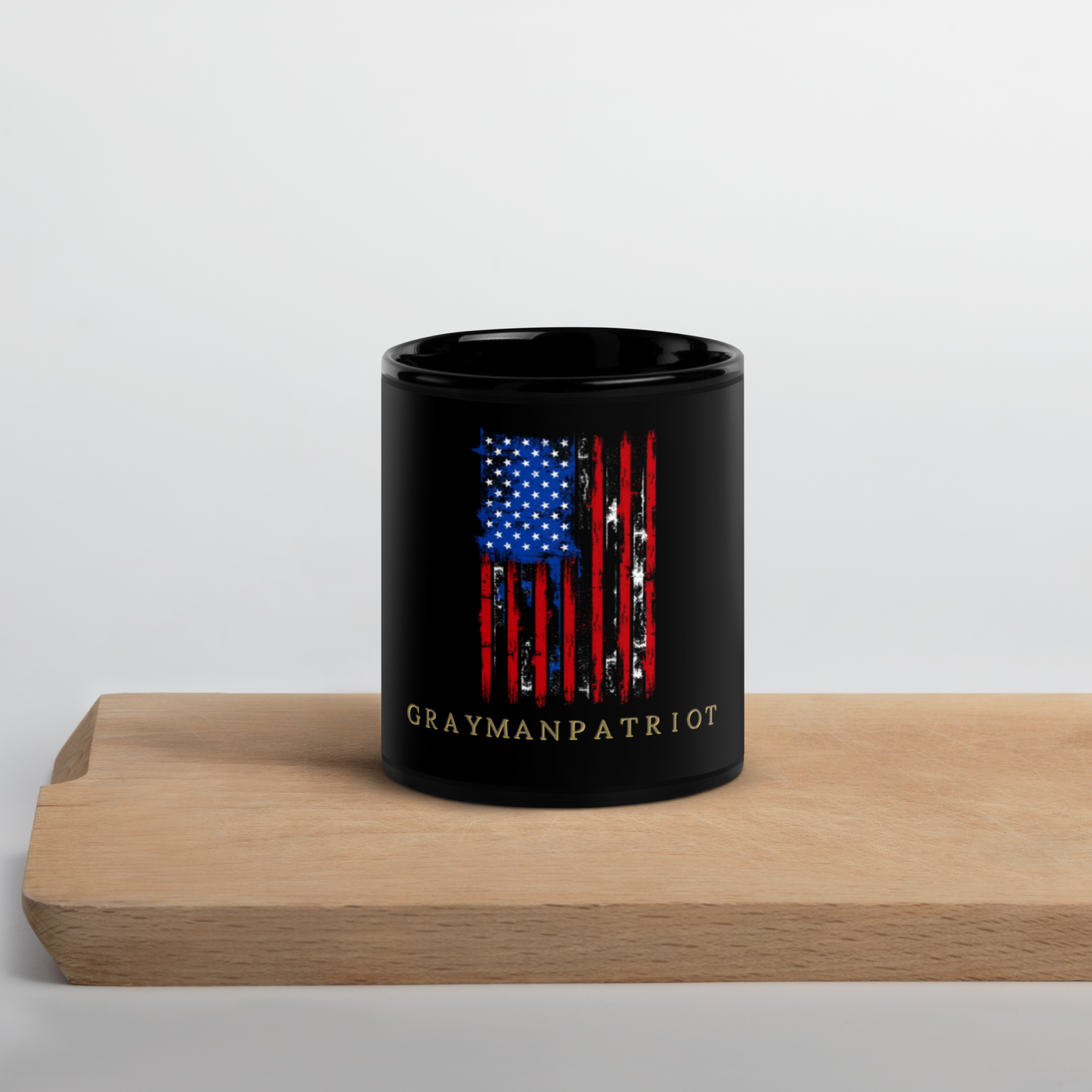 GrayMan Patriot’s Flag Black Glossy Mug